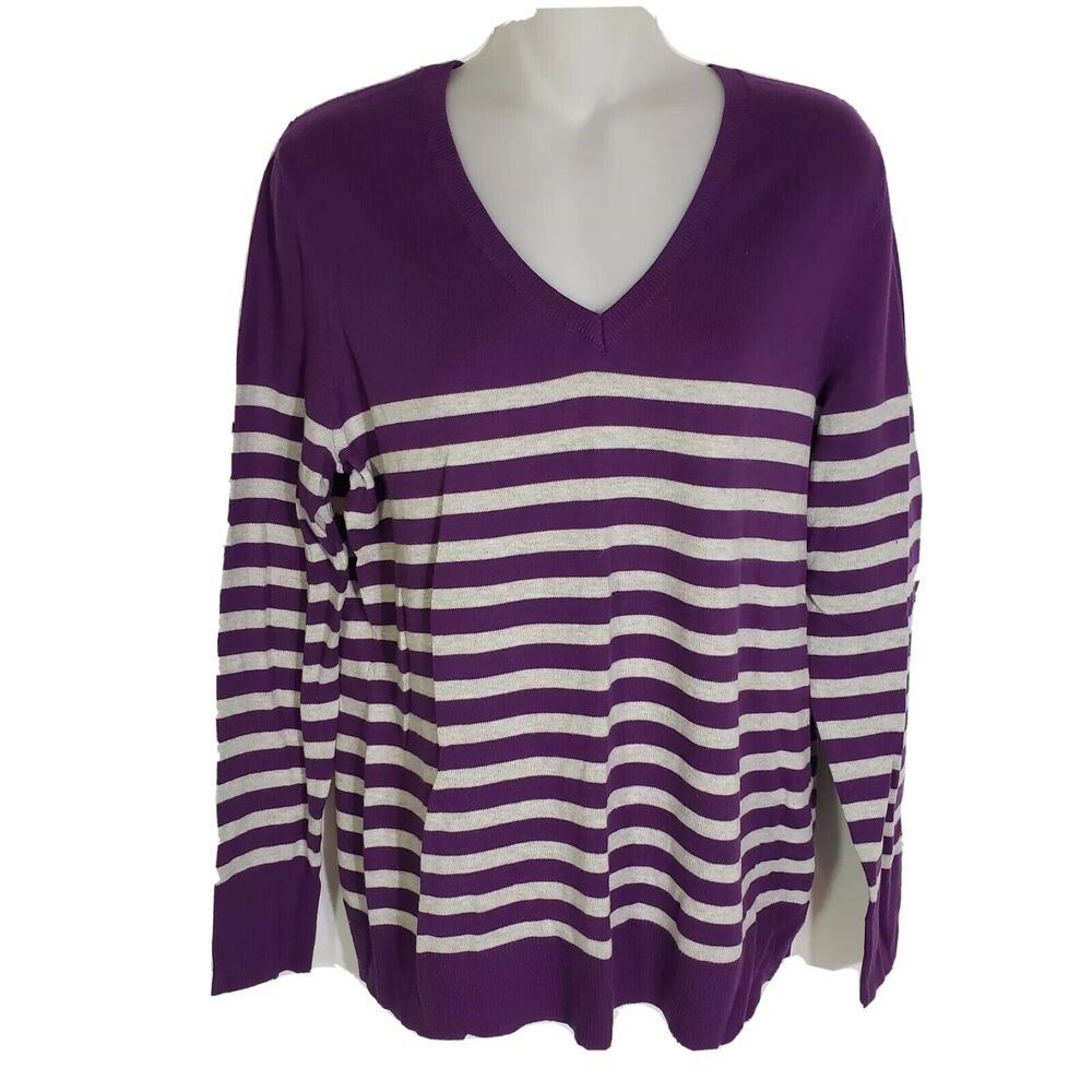 Dressbarn Top Sweater Womens Large Knit Cotton Blend V-Neck Pullover Long Sleeve
